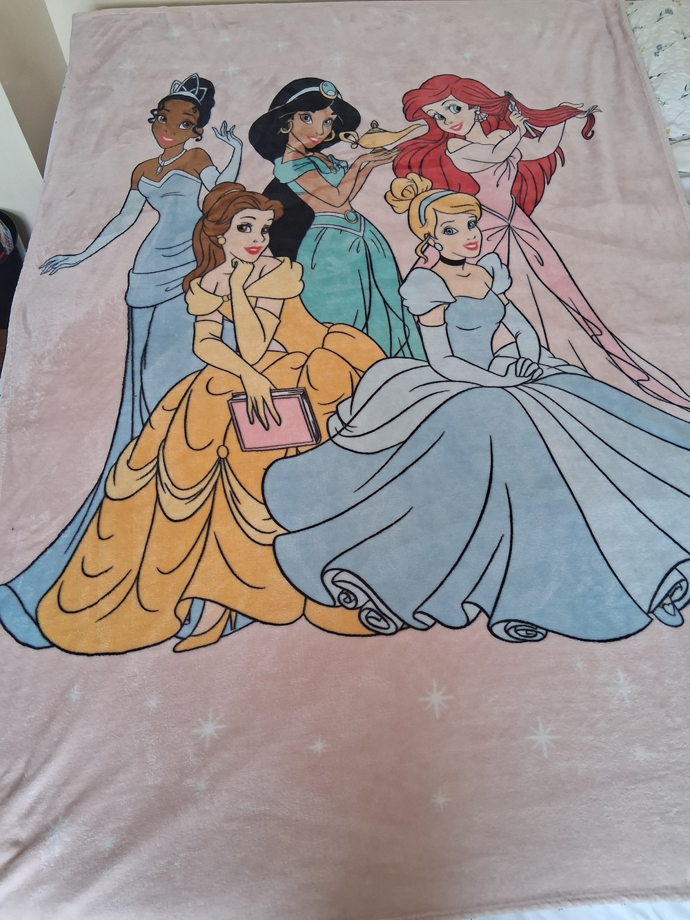 Disney Princess Plush Throw Blanket in Pastel Pink with Multicolor Princess Art